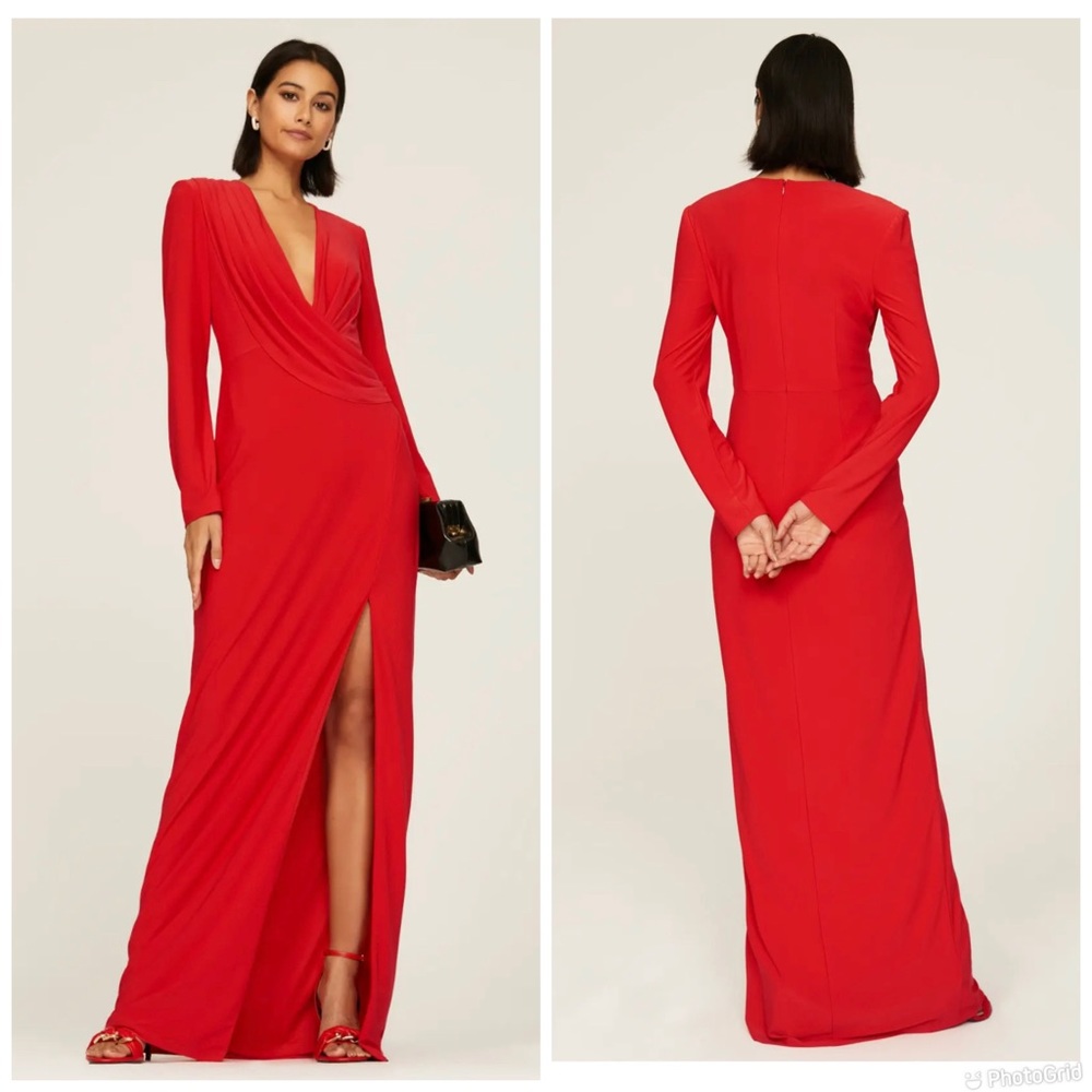 Aidan Mattox Draped Deep V-Neck Gown